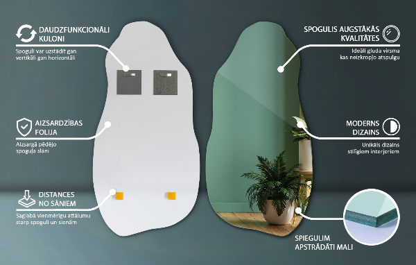 Lustro o nieregularnym kształcie dekoracyjne na ścianę 40x80
