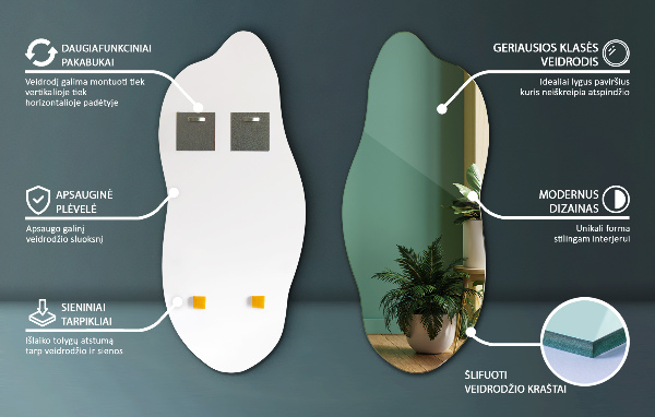 Lustro nieregularne dekoracyjne na ścianę 35x80 cm