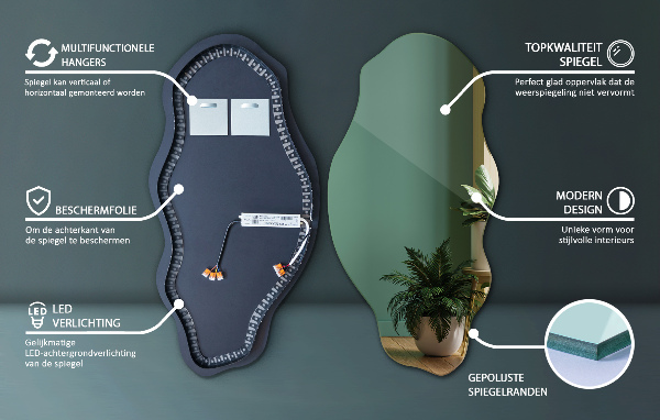 Lustro nieregularny kształt plamy led 40x80 cm