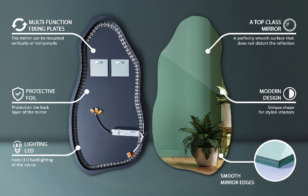 Nietypowe lustro z podświetleniem nowoczesna dekoracja 40x80 cm