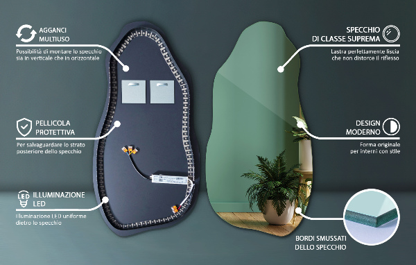 Nietypowe lustro z podświetleniem nowoczesna dekoracja 40x80 cm