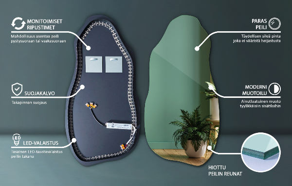 Lustro o nieregularnym kształcie led 45x90 cm