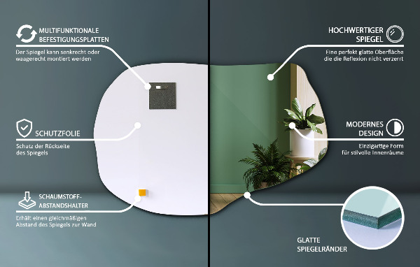 Nieregularne lustro wiszące 100x65 cm