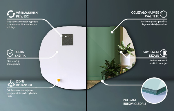 Lustro kształt organiczny bez ramy 80x52 cm