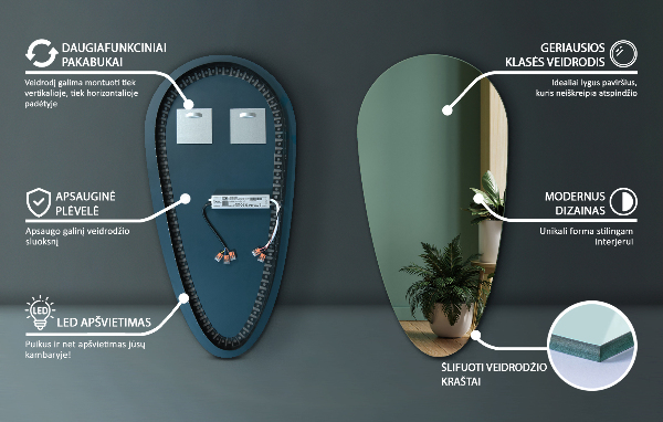 Lustro led kropla wody 45x90 cm