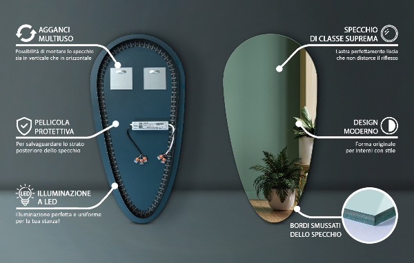 Lustro łazienkowe łezka led 50x100 cm
