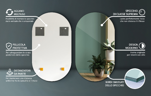 Lustro wiszące owalne bez ramy 46x80 cm