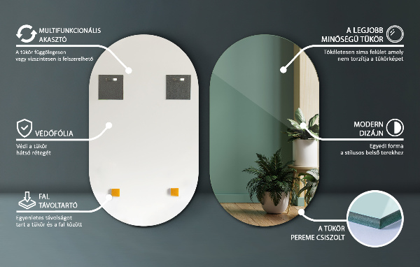 Lustro wiszące owalne bez ramy 46x80 cm