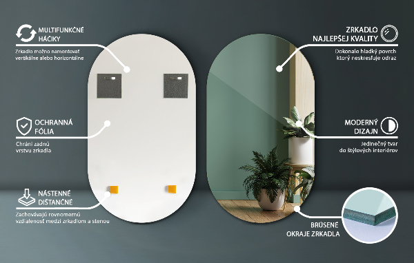 Lustro wiszące owalne bez ramy 46x80 cm