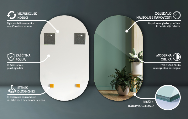 Lustro wiszące owalne bez ramy 46x80 cm