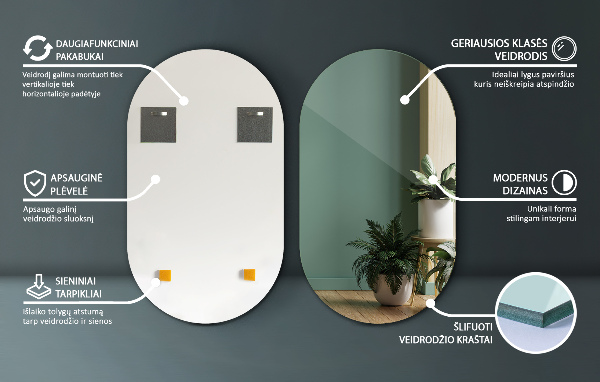 Lustro wiszące owalne bez ramy 46x80 cm