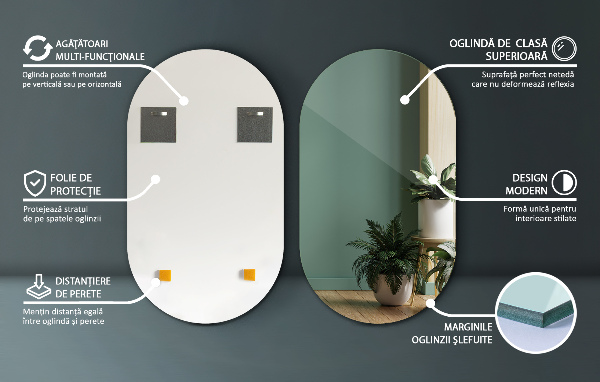 Lustro owalne na ścianę bez ramy 52x90 cm