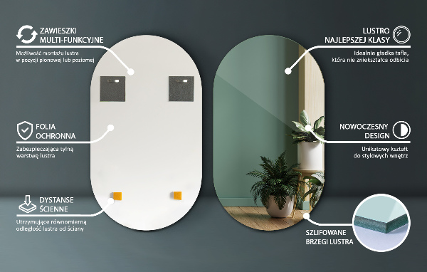 Owalne lustro bez ramy 58x100 cm