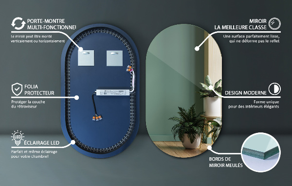 Lustro owalne led 40x70 cm