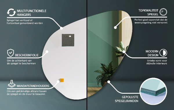 Lustro o organicznym kształcie nowoczesne bez ramy 58x58 cm