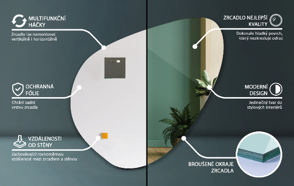 Lustro organiczne wiszące nowoczesne dekoracyjne 68x67 cm
