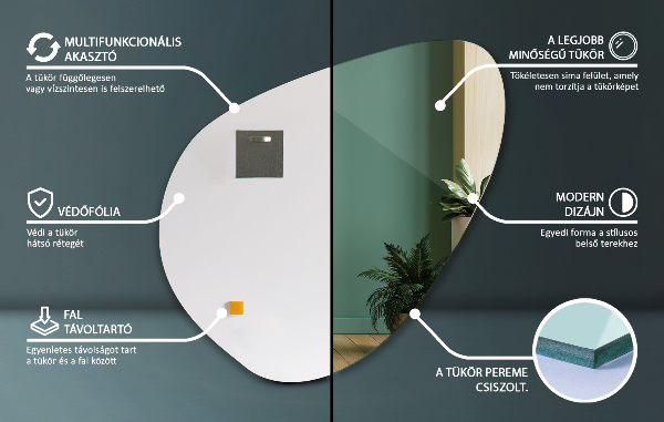 Lustro organiczne wiszące nowoczesne dekoracyjne 68x67 cm