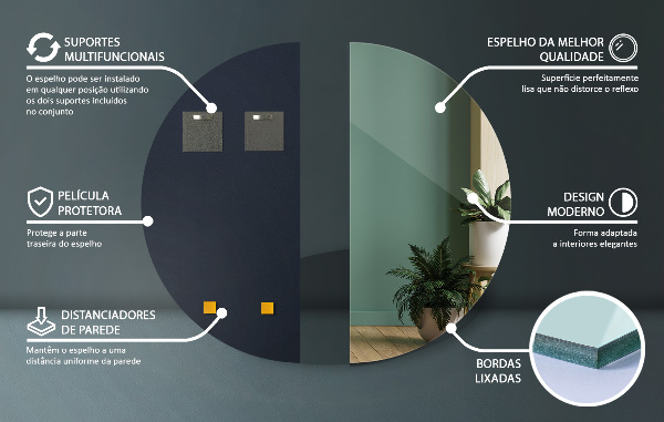 Minimalistyczne lustro półokrągłe bez ramki 25x50 cm