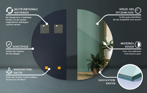 Lustro półokrągłe bez ramy 30x60 cm