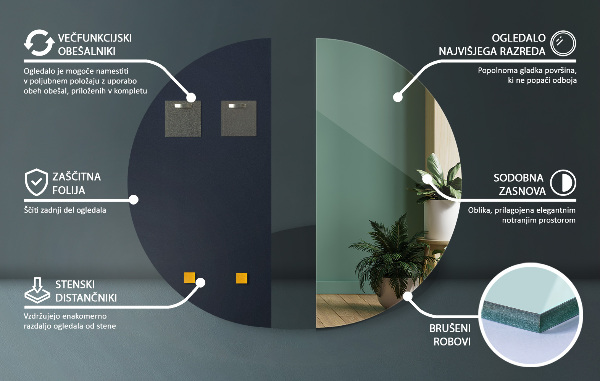 Lustro półokrągłe bez ramki 35x70 cm