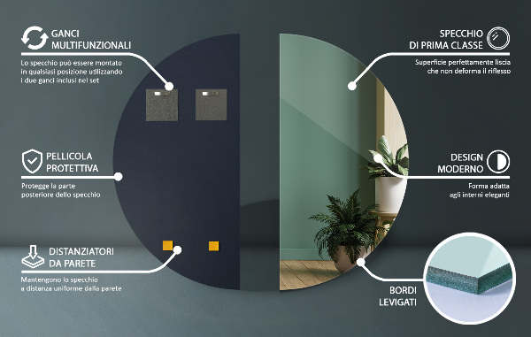 Lustro ścienne półokrągłe bez ramy 40x80 cm