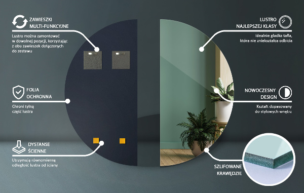 Lustro ścienne półokrągłe bez ramy 40x80 cm