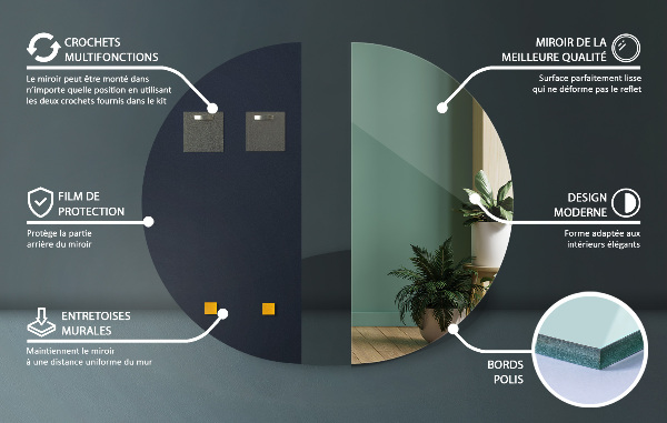 Nowoczesne lustro półokrągłe bez ramy 45x90 cm