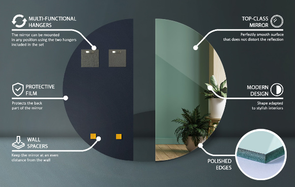 Ścienne lustro półokrągłe bez ramki 50x100 cm