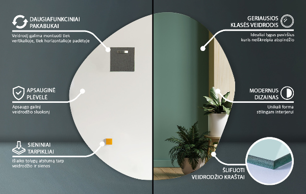 Lustro wiszące asymetryczne japandi 68x67 cm