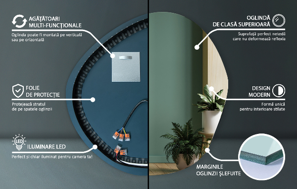Lustro nieregularne z podświetleniem led 48x48 cm