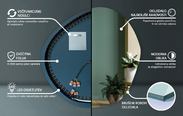 Lustro nieregularne z podświetleniem led 48x48 cm