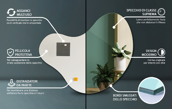 Lustro kształt organiczny bez ramy 68x67 cm