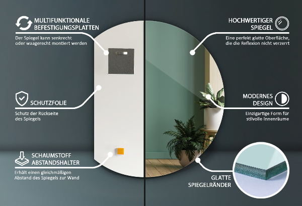 Lustro ze ściętym bokiem bez ramy 74x90 cm