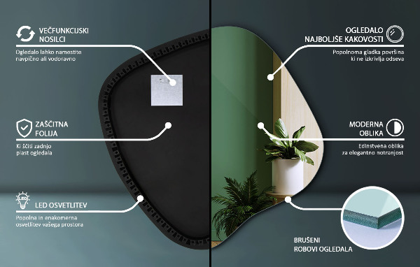 Dekoracyjne lustro nieregularne z podświetleniem led 48x48 cm
