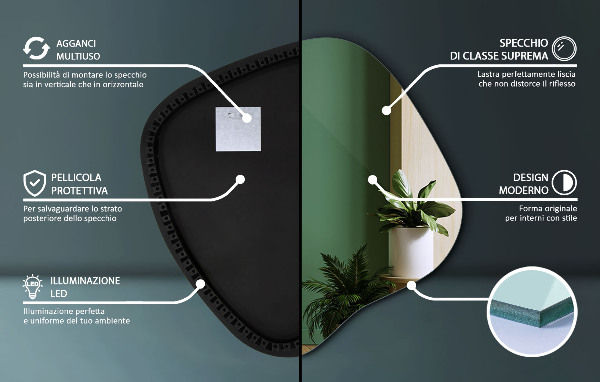 Dekoracyjne lustro nieregularne z podświetleniem led 48x48 cm