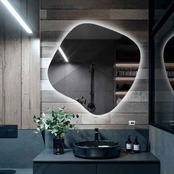 Dekoracyjne lustro nieregularne z podświetleniem led 59x58 cm