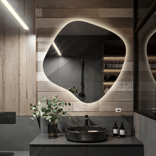 Dekoracyjne lustro nieregularne z podświetleniem led 59x58 cm