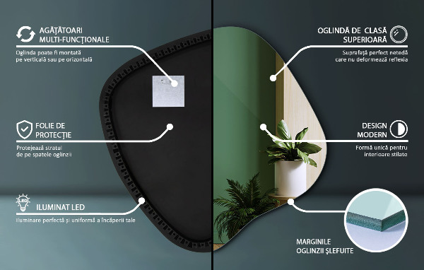Dekoracyjne lustro nieregularne z podświetleniem led 59x58 cm