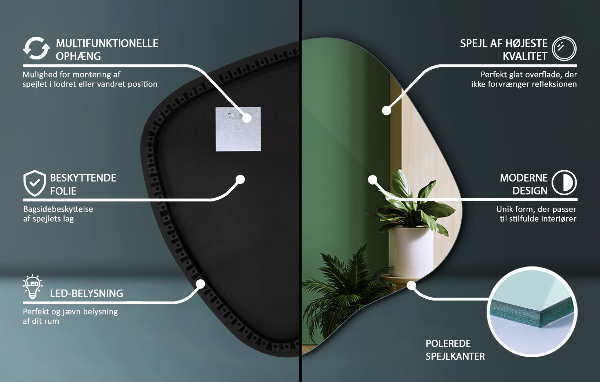 Dekoracyjne lustro nieregularne z podświetleniem led 59x58 cm