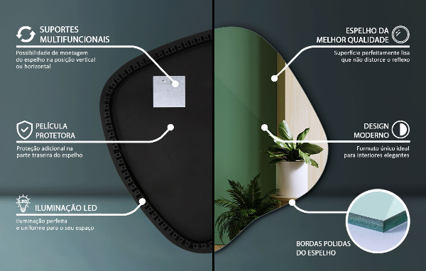 Dekoracyjne lustro nieregularne z podświetleniem led 68x67 cm