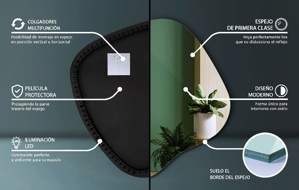 Dekoracyjne lustro nieregularne z podświetleniem led 77x77 cm