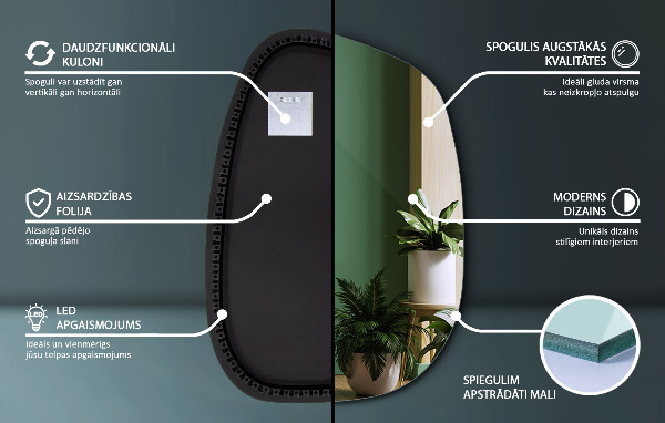 Lustro nieregularne LED w kształcie plamy 49x34 cm