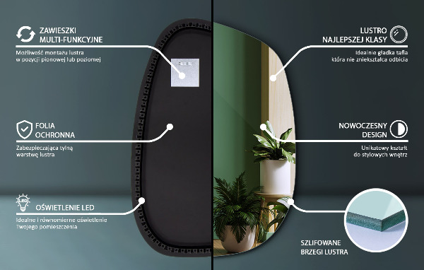 Lustro nieregularne LED w kształcie plamy 79x57 cm