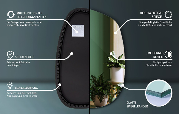 Lustro nieregularne LED w kształcie plamy 79x57 cm