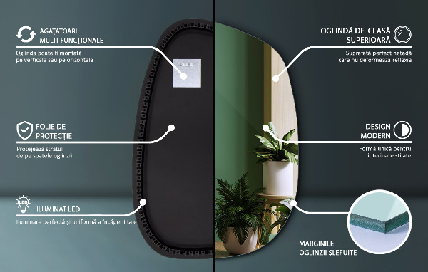 Lustro nieregularne LED w kształcie plamy 79x57 cm