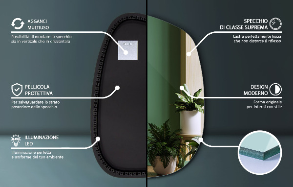 Lustro nieregularne LED w kształcie plamy 79x57 cm