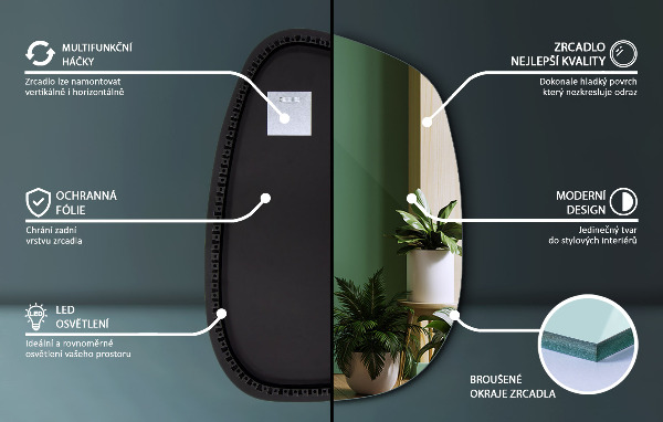 Lustro nieregularne LED w kształcie plamy 91x66 cm