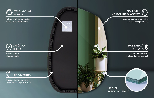 Lustro nieregularne LED w kształcie plamy 91x66 cm