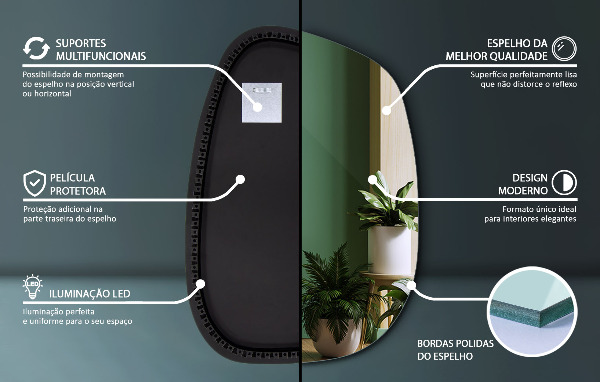 Lustro nieregularne LED w kształcie plamy 91x66 cm