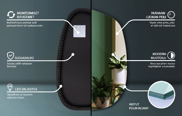 Lustro nieregularne LED w kształcie plamy 91x66 cm